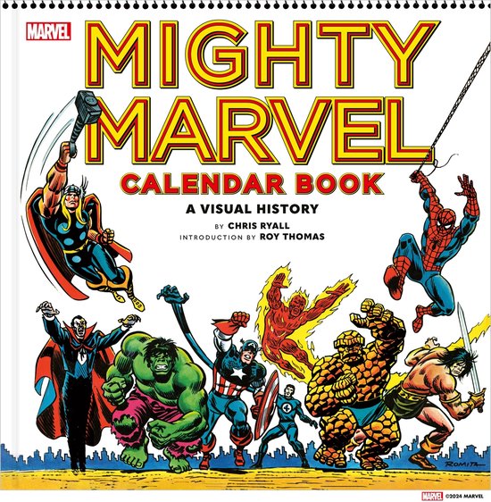 Mighty Marvel Calendar Book: A Visual History, met Thor, Spiderman en de Hulk.