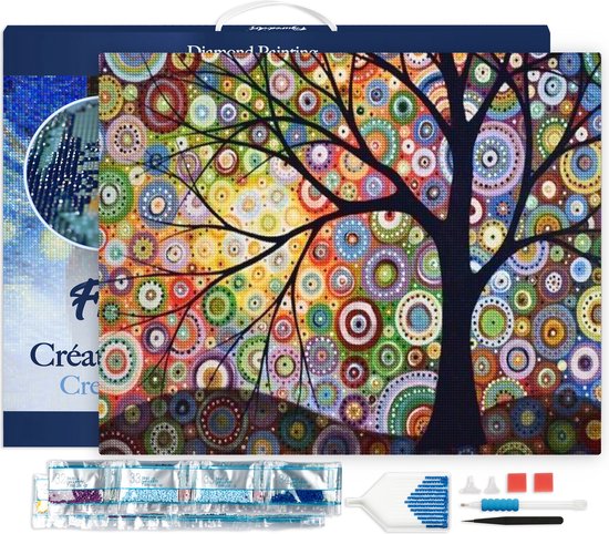 Figured' Art Diamond Painting set Adultes 40x50 cm avec cadre Arbre de Vie - 5D DIY Art Full Drill Square Diamond - Toile déjà encadrée