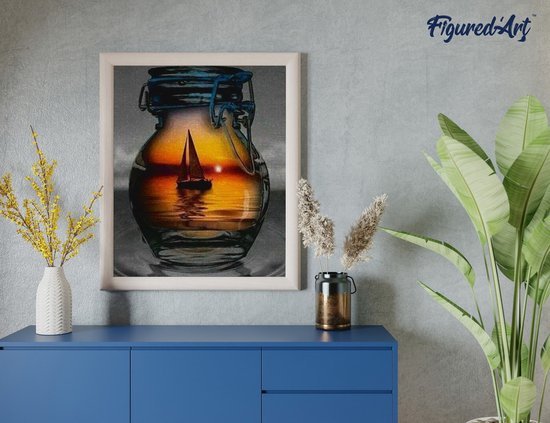 Figured' Art Diamond Adultes , 40x50 cm, voilier et vase, 5D à DIY , diamant carré complet, toile roulée