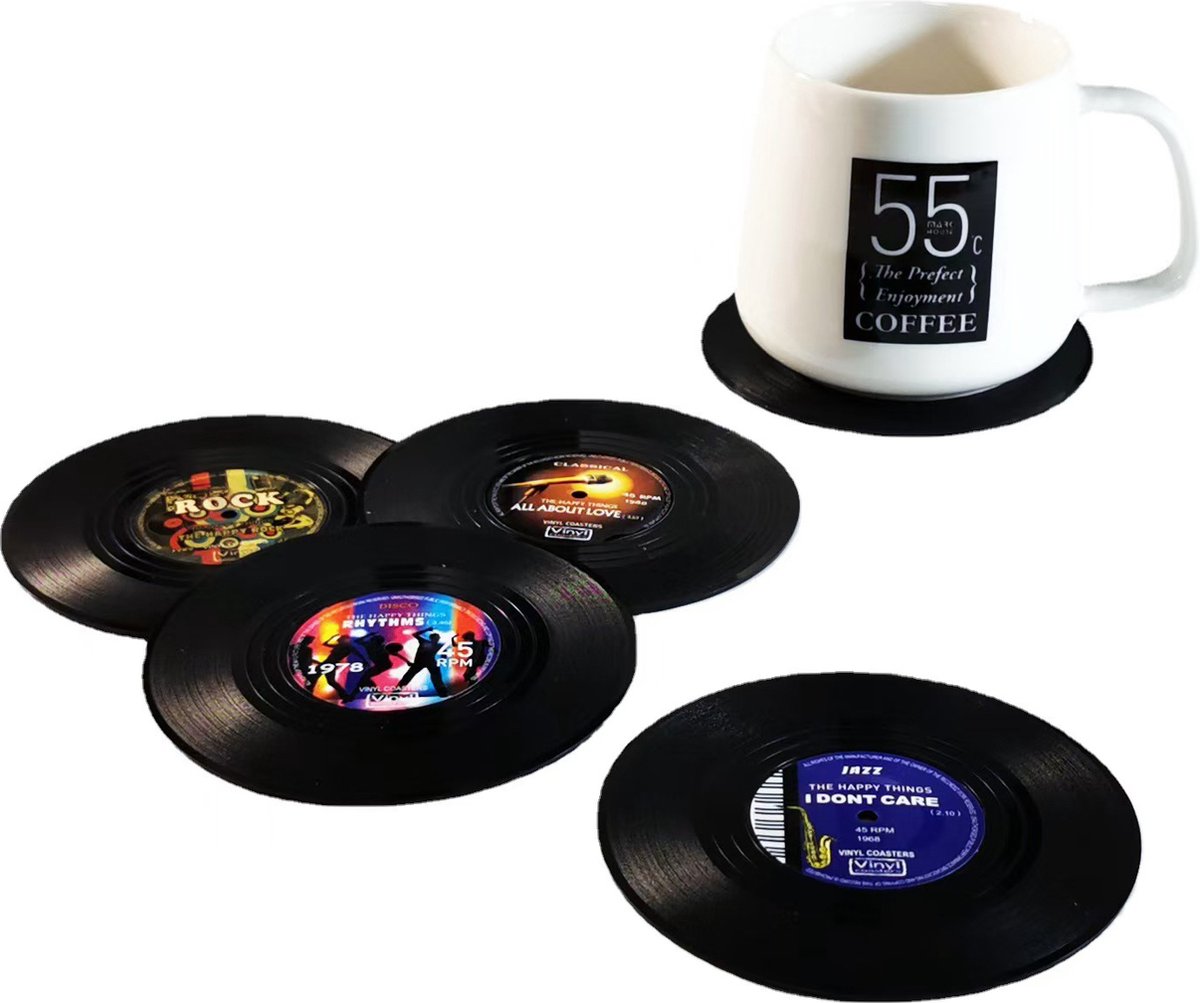 Consumerce® Onderzetters Set Vinyl Design – 4 Stuks – Onderzetter voor Glazen – Siliconen Coasters Set