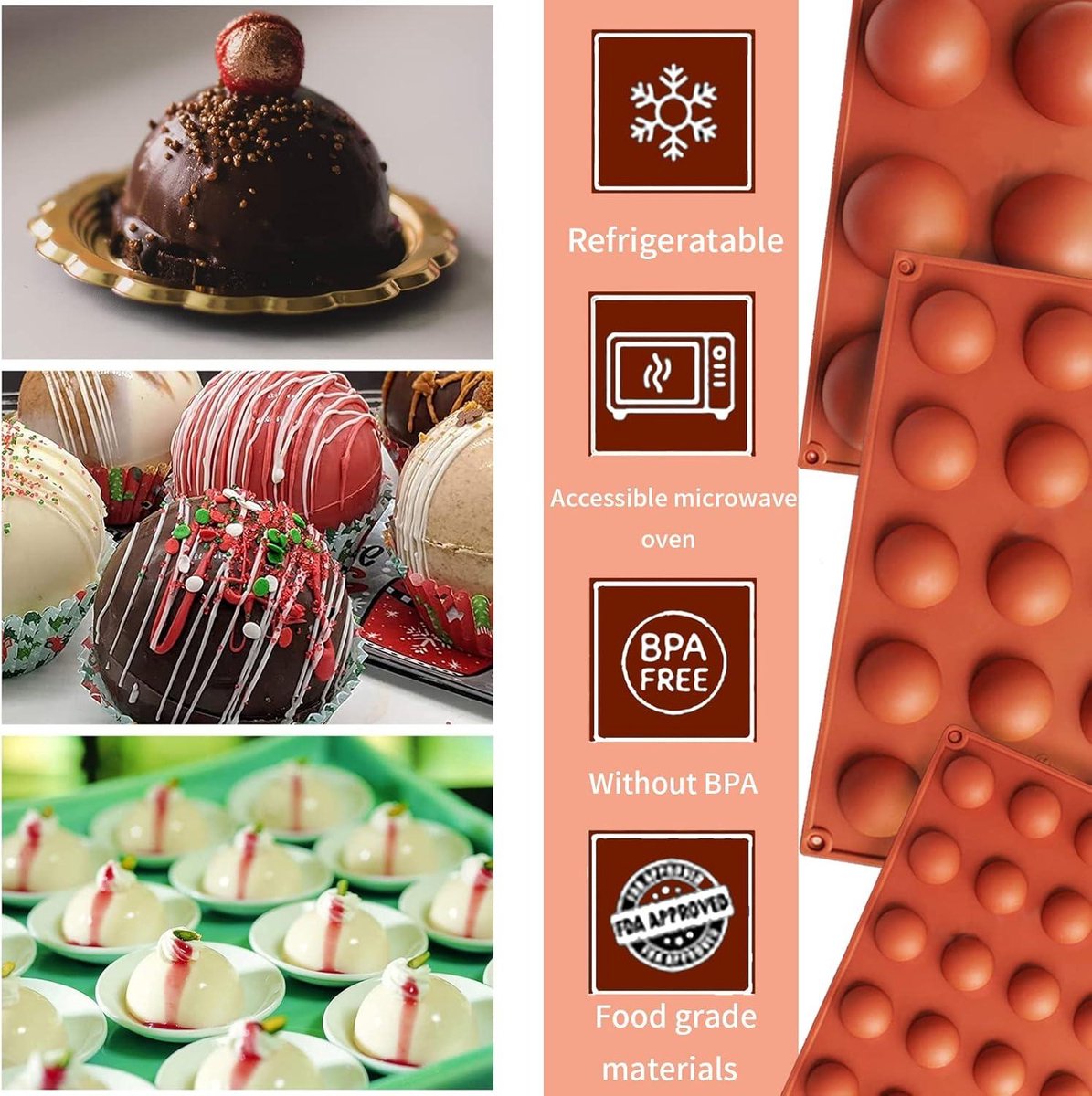 Classicseali 4 stuks halfronde bakvormen siliconen, siliconen vorm halve bol, chocoladevorm siliconen voor Amerikaanse bakvorm, siliconen vormen rond voor het maken van koepel, chocolade, mousse, cake