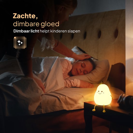 Oplaadbaar nachtlampje kinderen - Peertje - Touchbediening - 8 kleuren - Tijdfunctie - Wake-up Light - Kinder nachtlampje - Slaapkamer - Nachtlampje kinderen - Dimbaar - Draadloos - Nachtlampje baby – Bedlampje