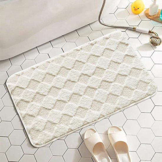 Badmat - Mat Voor In De Badkamer Wit Geruite Zachte Badmatten Absorberende Antislip Vloermatten Geschikt Voor Dunne Tapijten Onder De Deur