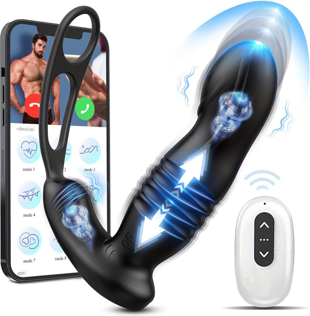 Goedkoopste Bovista Stotende Buttplug - Stotende Dildo - Bewegende Dildo - Stotende Vibrator - Thrusting Dildo - Verwarmde Dildo - Voor Mannen - Inclusief Afstandsbediening