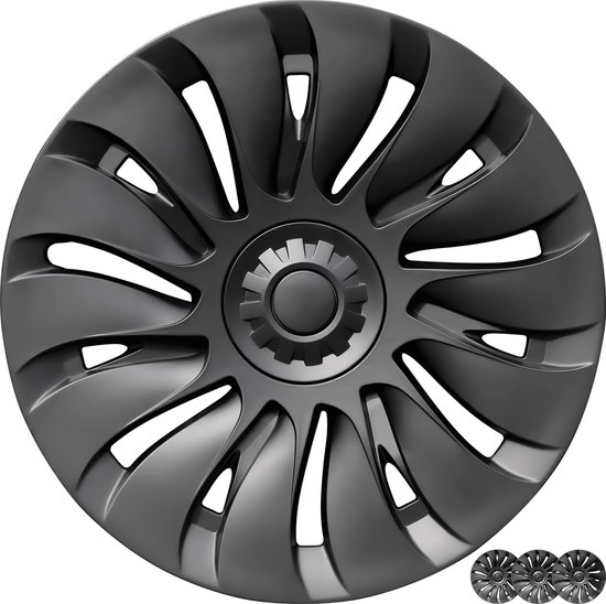 Enjoliveurs sur mesure pour Tesla Model Y - 19 pouces - Style Turbine - Noir mat - 4 pièces