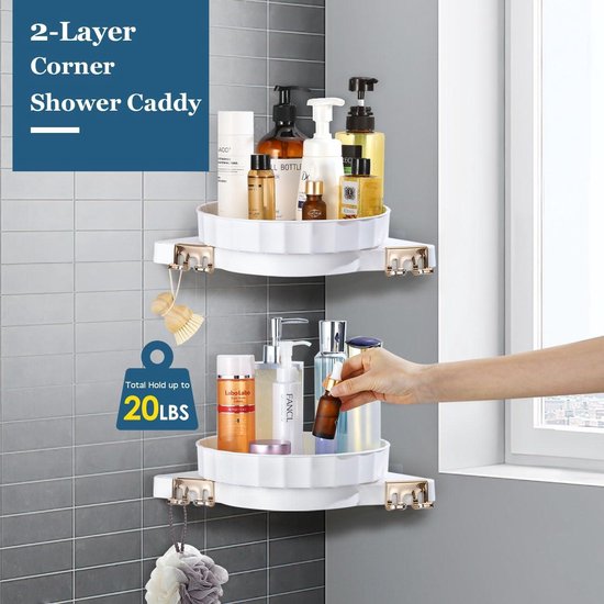 2 Pack 360° Rotatable Shower Organizer Racks - No Drilling Adhesive ...