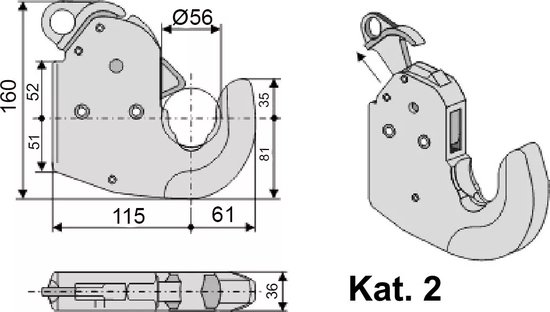 Crochets de capture pour tracteur CAT.1-CAT.2S-CAT.2-CAT.3CAT 2 110 Kw 150 Ps/