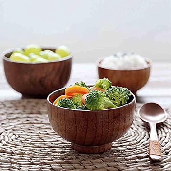 DEWIN Houten Kom,Massief Houten Kom Vaste Acacia Houten Slakom Keukengerei Grote Fruitschaal Hout Voor Salade Soep Rijst(grootte: 20 x 4,5 cm