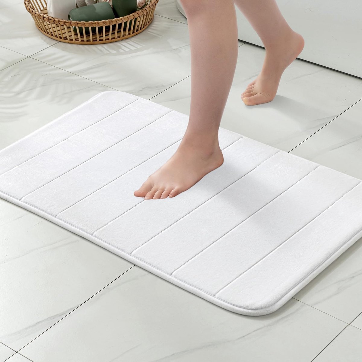 Badmat, traagschuim, badmat, douchemat, badmat, douchemat, decoratieve voetmat, antislip mat voor badkamer en woonkamer, 40 x 60 cm, wit