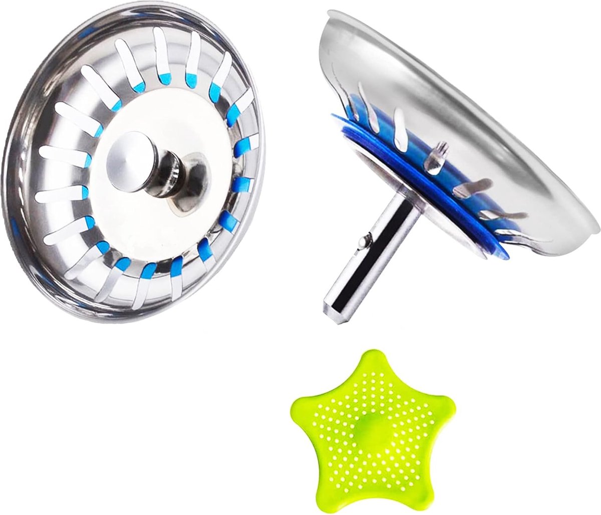 Goedkoopste Universele Roestvrijstalen Gootsteenzeef voor Keuken met Dubbele Wasbak, Set van 2