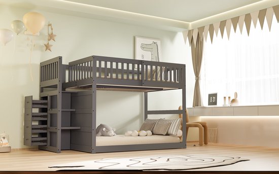 Merax Half Hoogslaper 140x200 Cm Kinderbed Met Opbergruimte Houten 