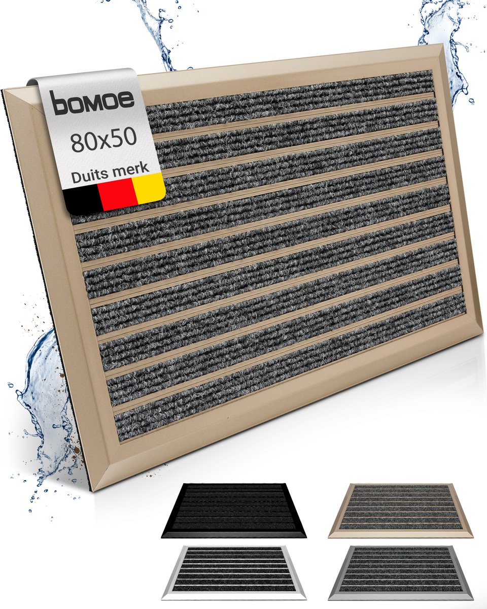 bomoe AluGant DL – Aluminium Deurmat 50x80 cm Champagne Metallic – Vloermat Antislip Buiten & Binnen – Roestvrij Weerbestendig