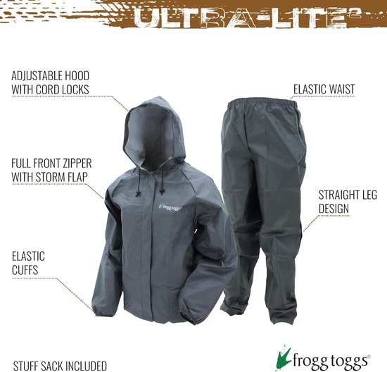 frogg toggs Ultra-Lite2 Regenpak voor heren, waterdicht, ademend, beschermend regenpak (1 stuk