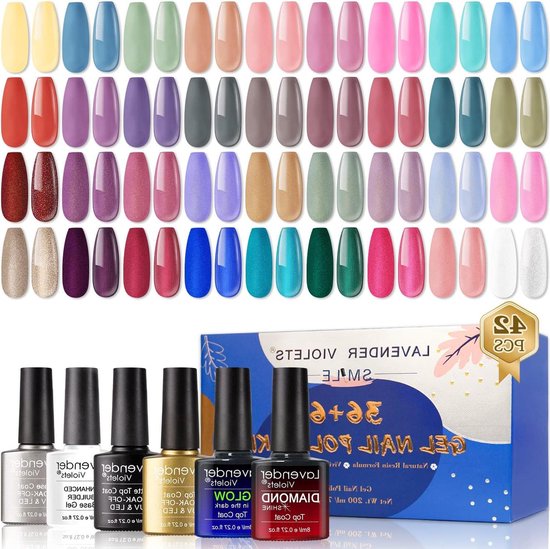 Foto: Rainbow tones uv gel nail polish kit 42 pieces matte glossy diamond glow in the dark top coat soak off led nails manicure c956