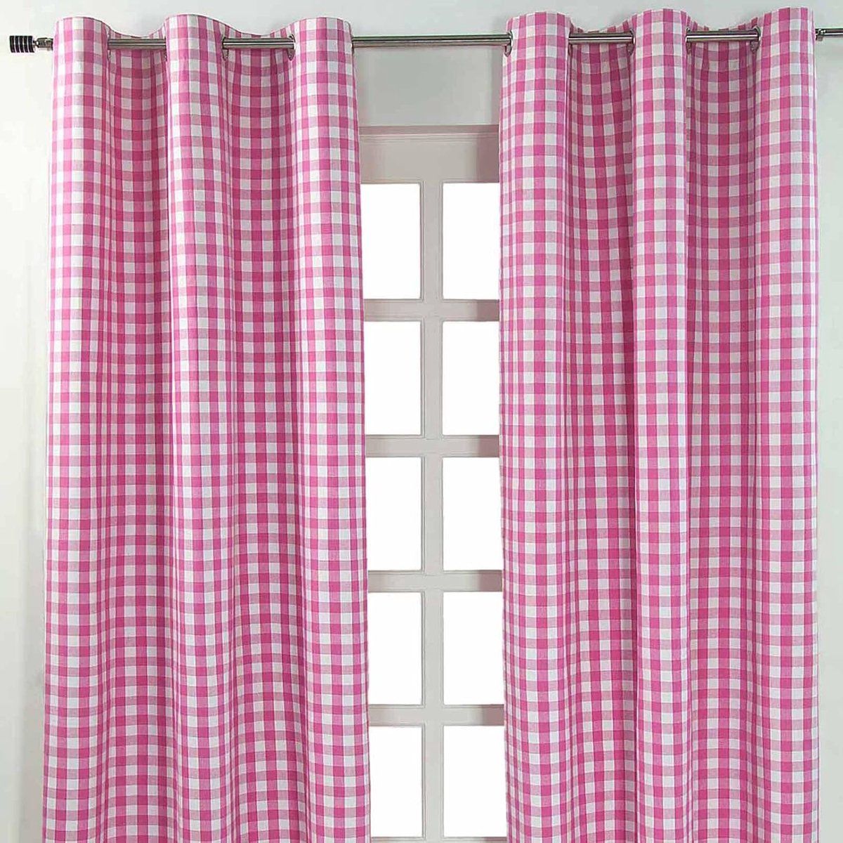 Homescapes Roze geruit oogjesgordijn, set van 2 stuks, B 137 cm x L 182 cm Roze/Wit