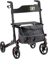 Sky - Lichtgewicht rollator - Zwart - Dubbel opvouwbaar - Met stokhouder, tas en rugband