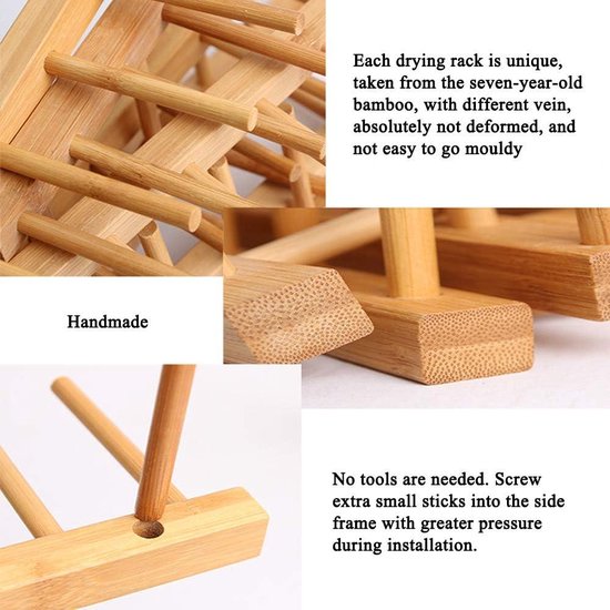 Égouttoir à vaisselle en bois de Bamboe – Set de 2 supports d'assiettes standard – Organiseur d'armoire de cuisine pour bol, tasse, planche à découper, support d'assiettes