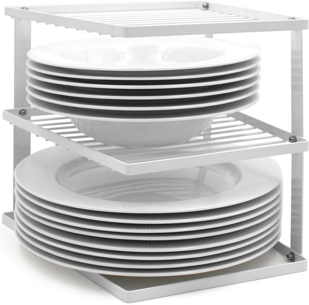 Goedkoopste Bordenrek voor opslag in keukenkasten - Hoek Bordenrek Kastplank Organisator - 25x25x19cm - Wit bordenrek