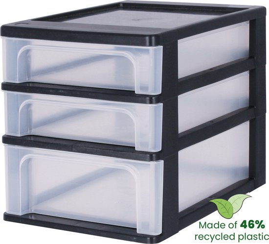 Foto: Iris organizer chest ladesysteem a4 2 kleine lades en 1 middelgrote lade 2 x 4l en 1 x 7l kunststof zwart transparant