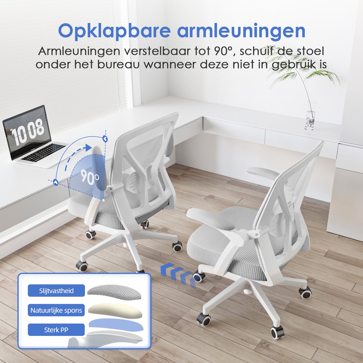 Elekiatech Ergonomische Bureaustoel - Bureaustoel - Opklapbare Armleuningen - Bureaustoelen voor Volwassenen-150 Kg-Grijs thumbnail 6