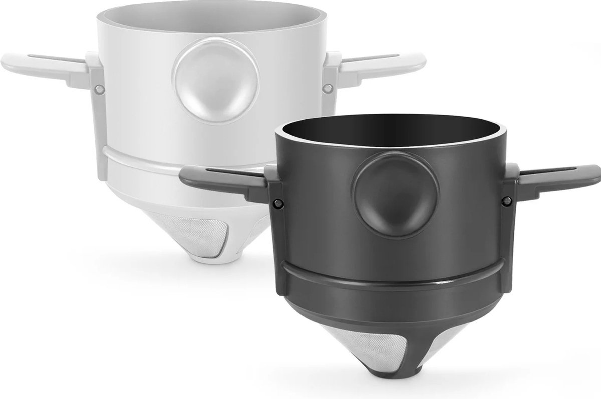 JustValue Koffiefilter - Koffiefilterhouder Set van 2 - RVS filter - Permanent Koffiefilter -Herbruikbaar - Zwart & Wit