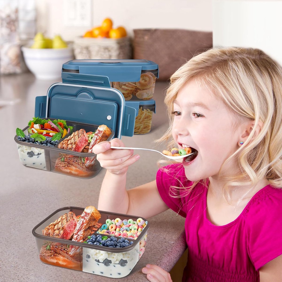 Handige 1400 ml Lunchbox met 3 Compartimenten voor Volwassenen en Kinderen Lekvrij en BPA-vrij
