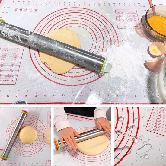 Verstelbare deegroller met ringen voor fondant pizzadeeg pasta koekjes - roestvrijstaal pasta roller van VER — afbeelding 2