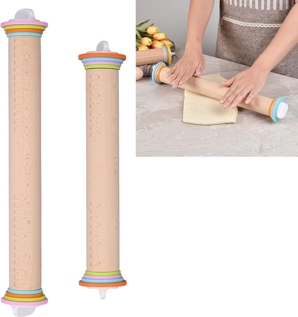 Verstelbare Houten Deegroller Perfect Voor Bakken Brood En Pizza 43cm