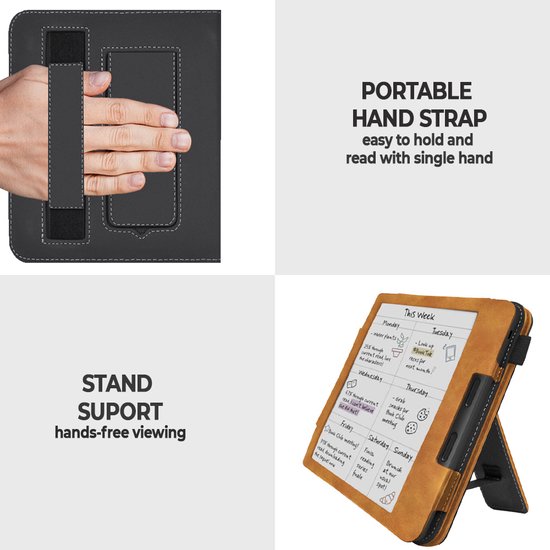 Lunso Geschikt voor Kobo Libra Colour hoes (7 inch) - Luxe Stand sleepcover - Bruin van Lunso — afbeelding 2