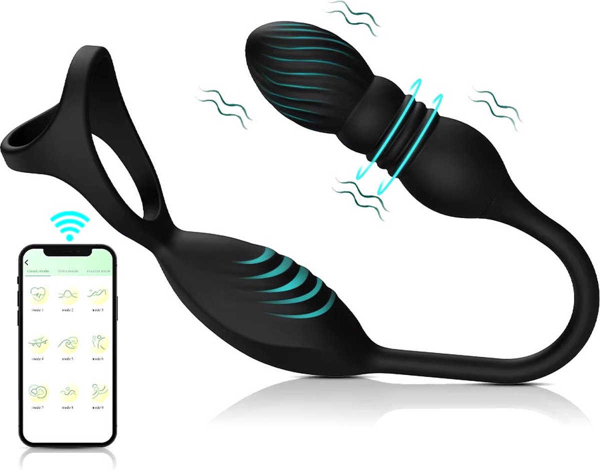 Goedkoopste Cockring met Anus Vibrator - Telescoop - App Bestuurbaar - Buttplug - Anaal