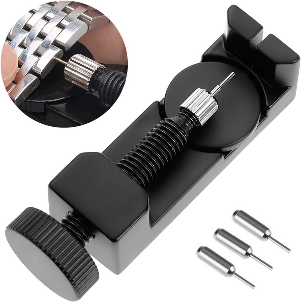Horlogeband Inkorter - Horloge Gereedschap - Horloge Pin Verwijderaar - Schakel pin verwijderaar - Horlogemakers gereedschap - Geschikt voor Horloge- Smartwatch Bandjes - Inclusief 3 Pinnen - Horloge gereedschap