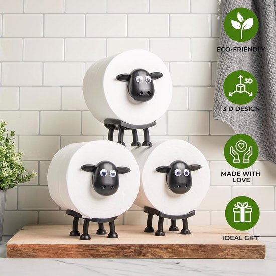 Set de porte-papier toilette drôle en forme de mouton – Décoration de salle de bain autoportante – Support de papier toilette 3D hilarant