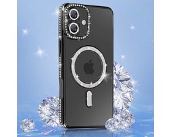 Avizar Diamond hoesje Geschikt voor Apple iPhone 16 Plus Bescherming MagSafe Contour Strass, Zwart