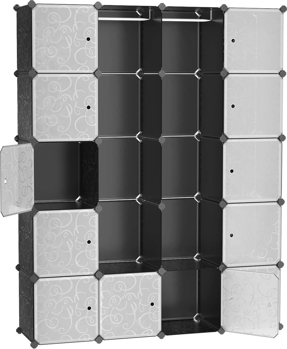 Goedkoopste Ruimtebesparende Garderobekast met 2 Kledingstangen - Modulaire Opbergoplossing 143 x 36 x 178 cm Zwart
