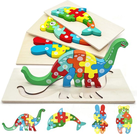 Guopai Montessori houten puzzel voor kinderen van 2-4 jaar, educatief speelgoed voor kinderen voor het herkennen van vormen en kleuren