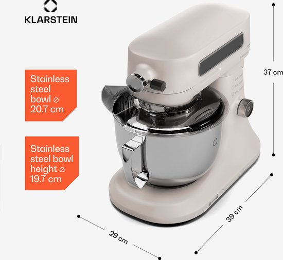 Chiara keukenmachine - 1600 watt - 12 standen - roestvrijstalen kom - LC-display - inclusief accessoires van Klarstein — afbeelding 5