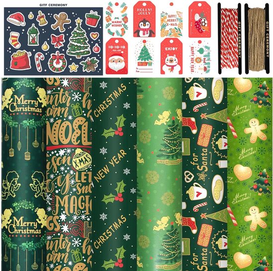Dantolo Cadeaupapier Kerstmis Kraft, 6 vellen gerecycled kerstpapierset, 70 x 50 cm, kerstwrapping papier voor kerstcadeau
