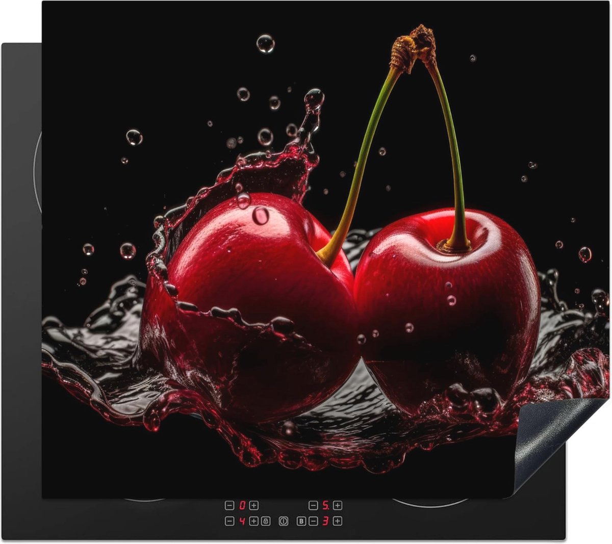 Inductiebeschermer 59x52 cm - Keuken Decoratie Kookplaat Beschermer - Anti Slip Mat - Rood Kersen Design