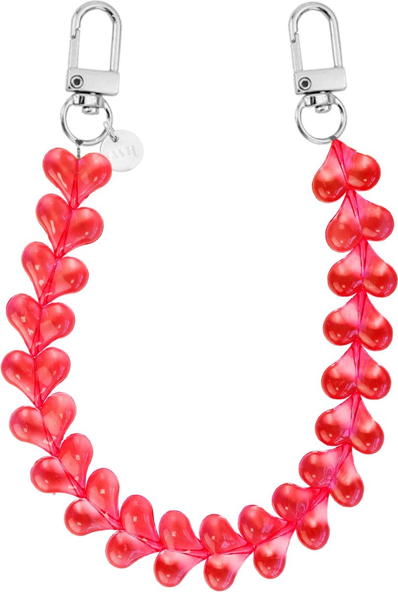 xoxo Wildhearts telefoonkoord - Funky Hearts Charm Cord (transparent red) - Geschikt voor iPhone - Geschikt voor Samsung - Universeel Phone Cord - Telefoonketting - Bedeltje voor telefoon - Telefoonhanger - Ketting met hartjes - Transparant Rood
