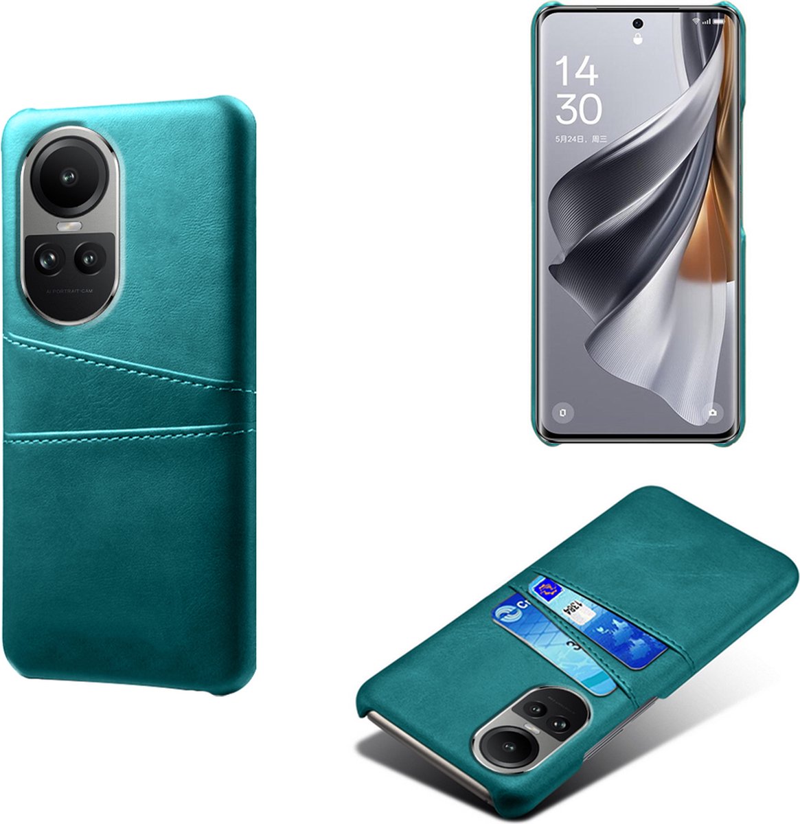 Backcover met Opbergvakjes + PMMA Screenprotector voor OPPO Reno 10 5G _ Groen