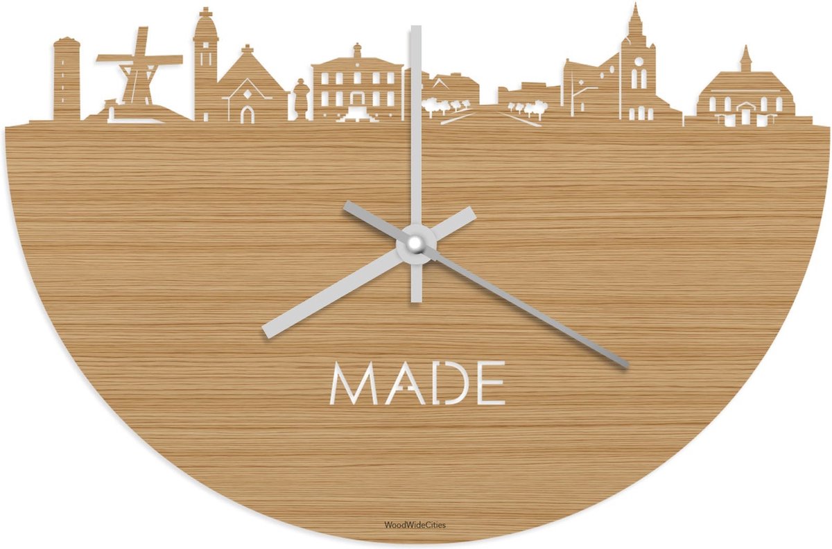 Skyline Klok Made Bamboe hout - Ø 40 cm - Stil uurwerk - Wanddecoratie - Meer steden beschikbaar - Woonkamer idee - Woondecoratie - City Art - Steden kunst - Cadeau voor hem - Cadeau voor haar - Jubileum - Trouwerij - Housewarming - WoodWideCities