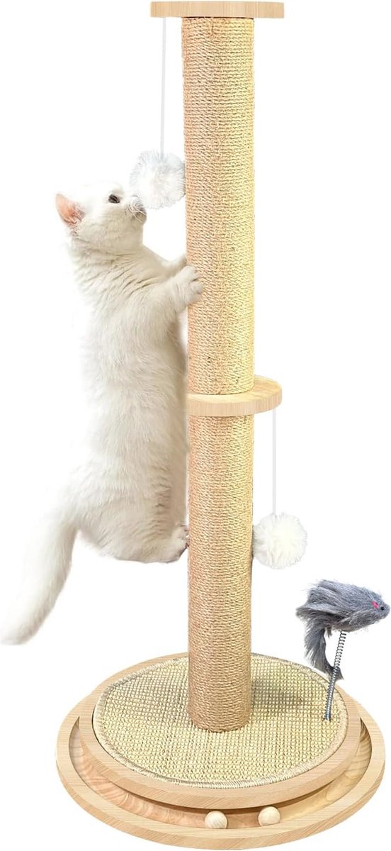 Goedkoopste Kattenkrabpaal met Speelgoed en Sisal - 5-in-1 Verticale Krabpaal voor Kittens en Volwassen Katten (88 cm