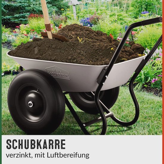 Kruiwagen met 2 Wielen - 150kg Capaciteit en 100 Ltr Inhoud - Stabiliteit en Comfort voor Tuinwerk van Werkzaak — afbeelding 2