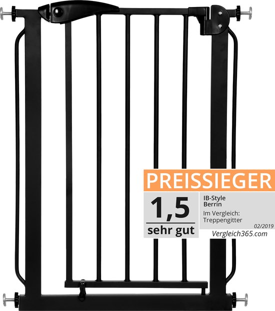 ib style® Berrin Traphekje| 67-75 cm |Klemhekje | Zonder boren | 90° Stop| Auto-Close | zwart 2x Y-Adapter