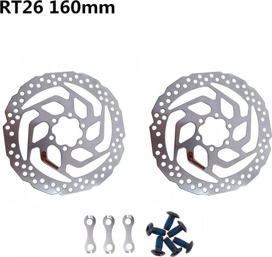 Foto: Set van twee shimano 160mm diameter remschijven type sm rt26 zes boutsbevestiging remschijf inclusief 12 boutjes en 6 spacers