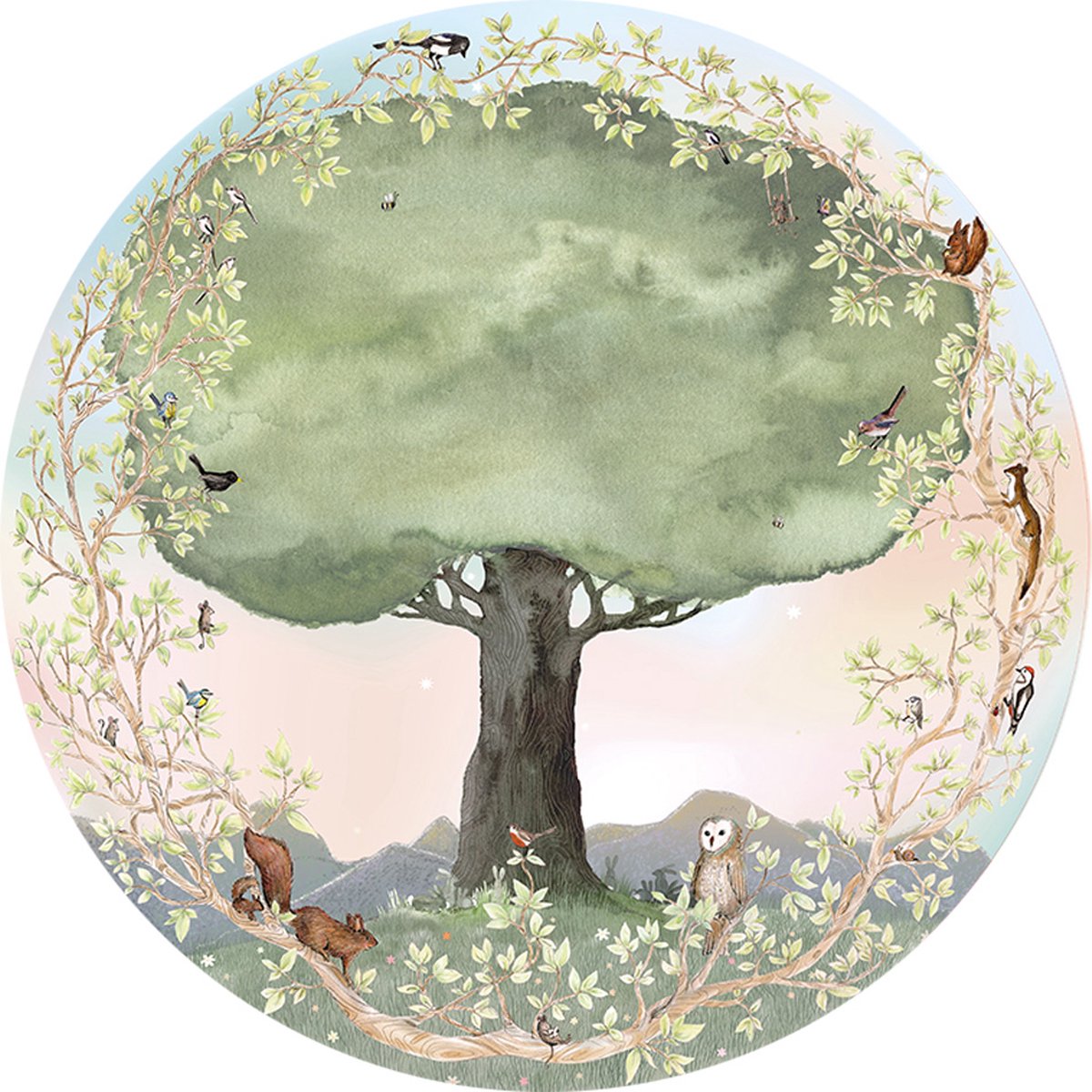 Lenteboom behangcirkel S 142x142 cm | Voor Baby- & Kinderkamer | Geproduceerd in NL | Eigen Ontwerp | Hartendief Design