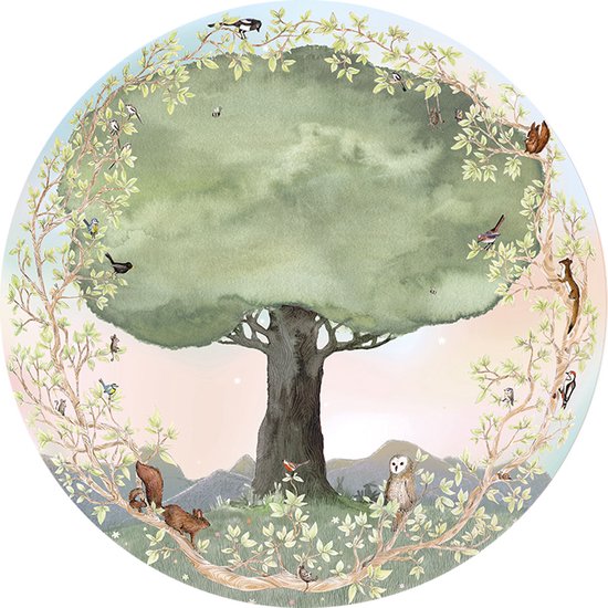 Papier peint arbre de printemps cercle S 142x142 cm | Pour chambre de Bébé et d'enfant | Fabriqué aux Pays-Bas | Propre conception | Design de brise-cœur