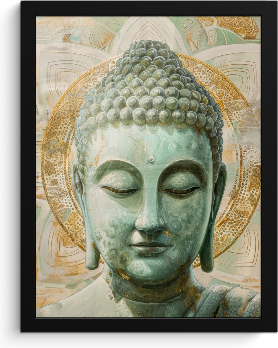FrameYourWall Poster in lijst - Fotolijst 30x40 cm - Posters - Buddha - Mandala - Modern - Spiritualiteit - Posterlijst zwart - Decoratie - Wanddecoratie woonkamer - Muurdecoratie slaapkamer