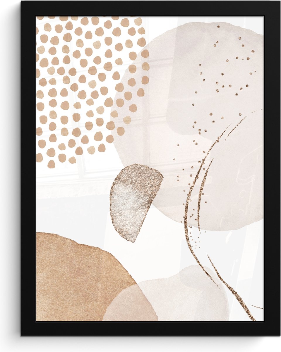 FrameYourWall Poster in lijst - Fotolijst 30x40 cm - Posters - Watercolor - Pastel - Beige - Abstract - Modern - Posterlijst zwart - Wanddecoratie badkamer - Muurdecoratie WC - Decoratieve accessoires - Toilet muur decoratie Beige - Modern