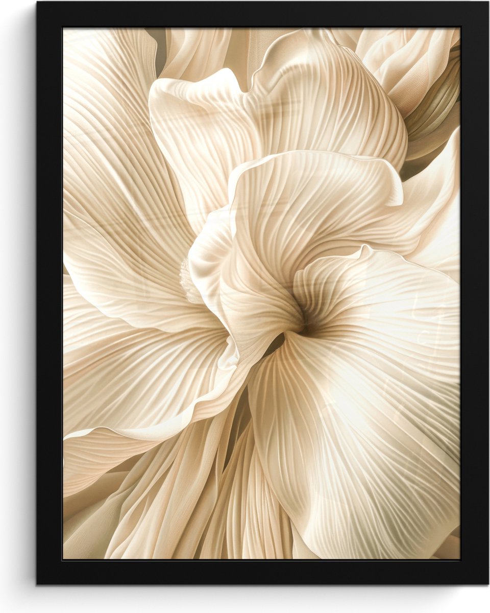 FrameYourWall Poster in lijst - Fotolijst 30x40 cm - Posters - Abstract - Beige - Bloemen - Natuur - Posterlijst zwart - Decoratie - Wanddecoratie woonkamer - Muurdecoratie slaapkamer Bloemen - Close up